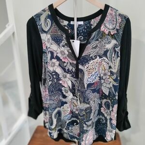 DR2 Black and Blue Floral Paisley Blouse